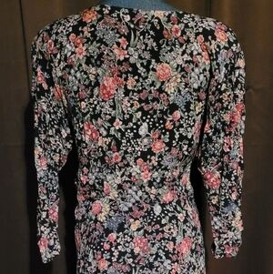 Pier 1 Black Long Sleeve Maxi Dress with Pink & Blue Floral Print